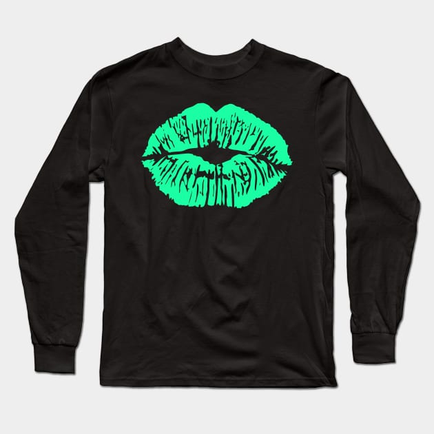 Green Lips Lipstick Kiss Long Sleeve T-Shirt by Parsonsarts